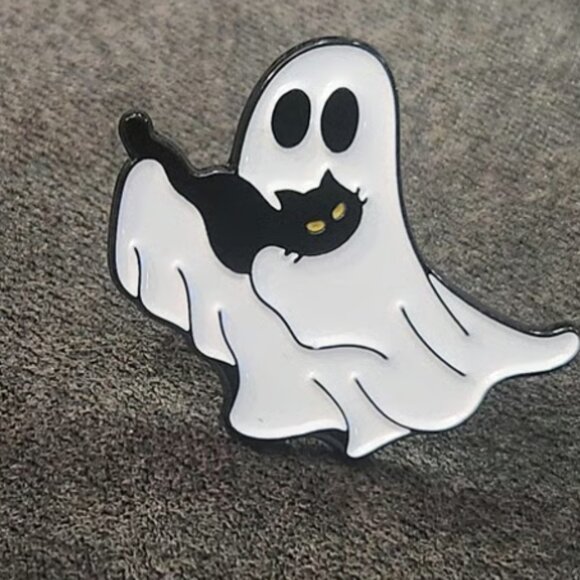 Ghost & Cat Halloween Pin - Picture 1 of 2